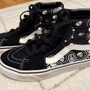 Vans High-Top Sneakers - Black and White Skull Design